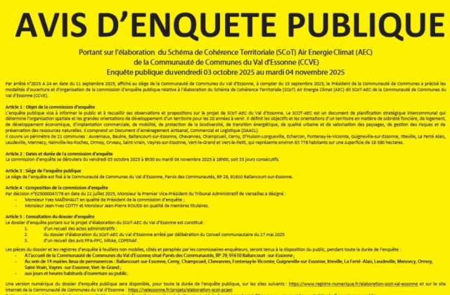 Avis d'enquête publique portant sur l’élaboration du Schéma de Cohérence Territoriale