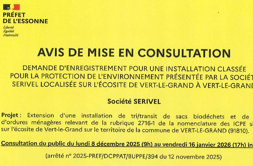 Avis de mise en consultation - Installation classée - Société Serivel