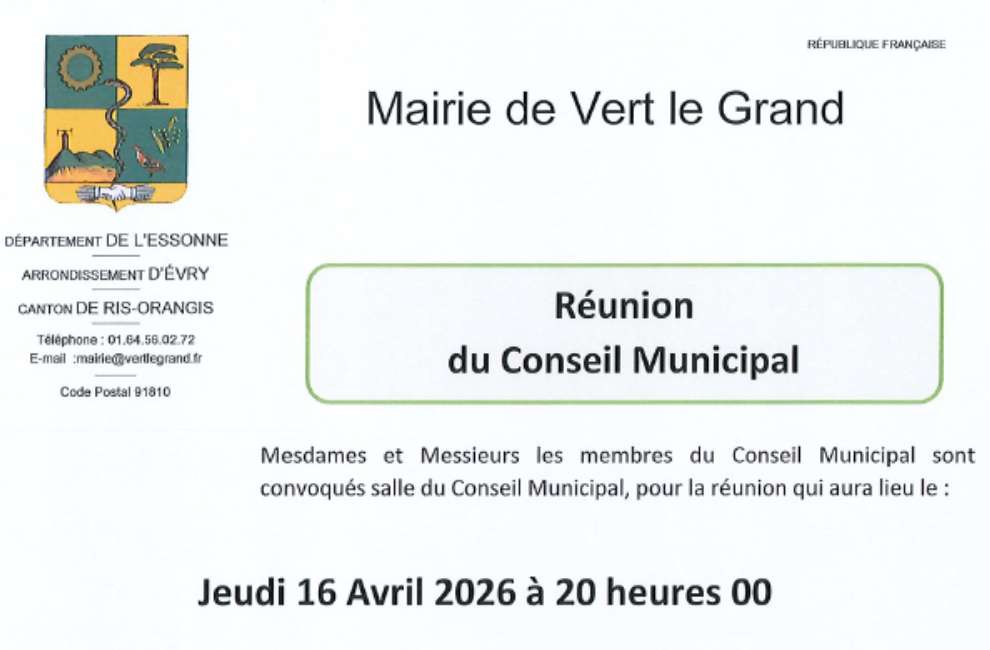 Réunion du conseil municipal Jeudi 16 avril 2026