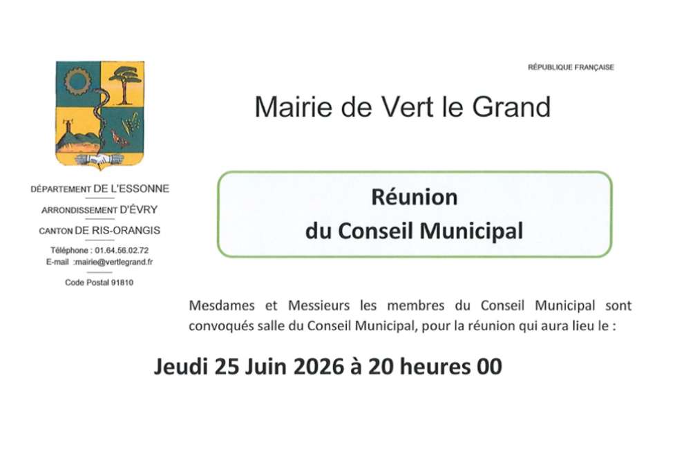 Réunion du conseil municipal Jeudi 25 juin 2026