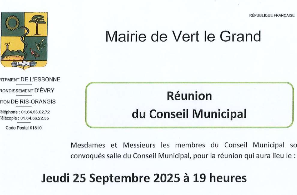 Réunion du conseil municipal le 25 septembre à 19h