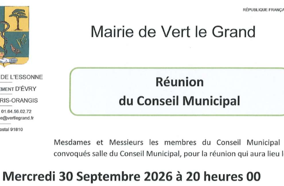 Réunion du conseil municipal - Mercredi 30 septembre.