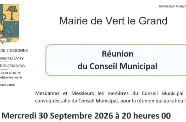 Réunion du conseil municipal - Mercredi 30 septembre.