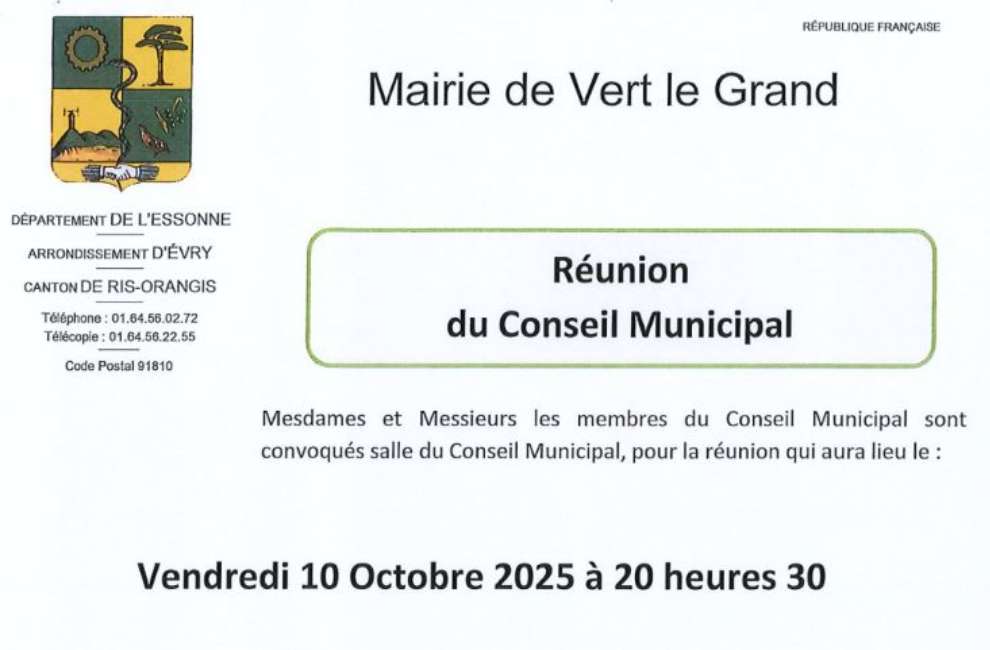 Réunion du conseil municipal Vendredi 10 Octobre 2025